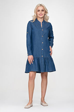 Bold & Young  Kadın Cepli Kol Britli Etek Ucu Büzgülü Katlanır Kol Gömlek Elbise