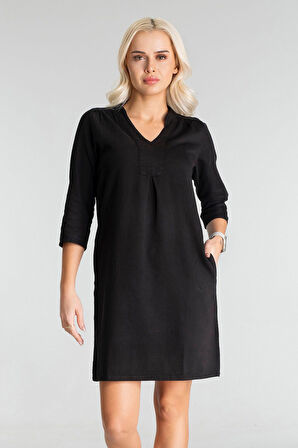 Cepli Yıkanmış Pamuk Likralı Elbise