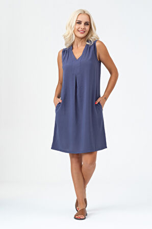 Cepli Yıkanmış Pamuk Likralı Elbise