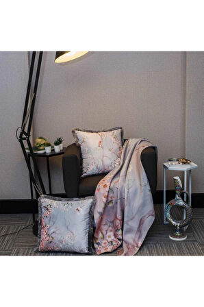 Kuşlu Bahçe Kadife Yastık/Kırlent (Dolgu Boncuk Elyaf, Uluslararası Yıkama Ve Solmama Sertifikası)