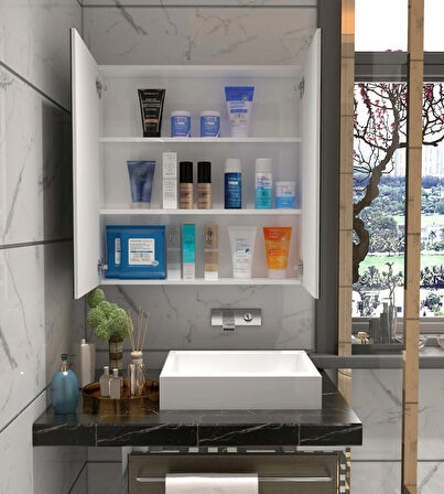 MDF 2 Kapaklı Aynalı Banyo Dolabı 70x70x15 cm – Çok Amaçlı, Yüksek Kalite, Modern Tasarım