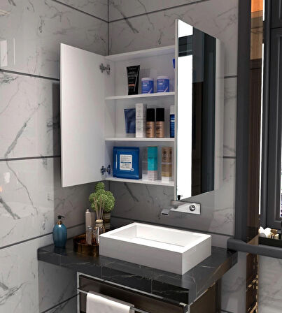 MDF 2 Kapaklı Aynalı Banyo Dolabı 70x70x15 cm – Çok Amaçlı, Yüksek Kalite, Modern Tasarım