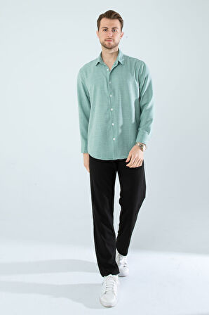  Mevsimlik Keten Dokulu Uzun Kollu Oversize Erkek Gömlek(ÜRÜN GENİŞ KALIPDIR)