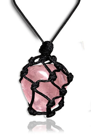 Sertifikalı Ayarlanabilir Doğal Pembe Gül Kuvars Taşı Kolye