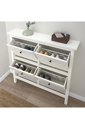 4 Bölmeli HEMNES Ayakkabı Dolabı, Beyaz Renk 107x22x101 cm Mdf