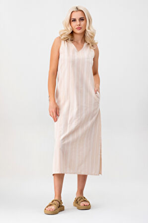 Bold & Young Kadın Çizgili Kolsuz Cepli Elbise 