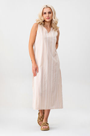 Bold & Young Kadın Çizgili Kolsuz Cepli Elbise 