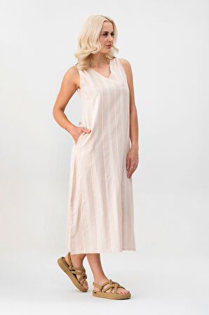 Bold & Young Kadın Çizgili Kolsuz Cepli Elbise 