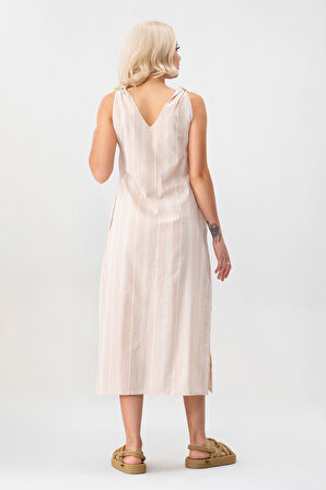 Bold & Young Kadın Çizgili Kolsuz Cepli Elbise 