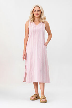 Bold & Young Kadın Çizgili Kolsuz Cepli Elbise 