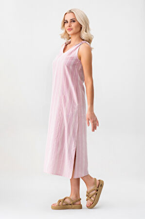 Bold & Young Kadın Çizgili Kolsuz Cepli Elbise 