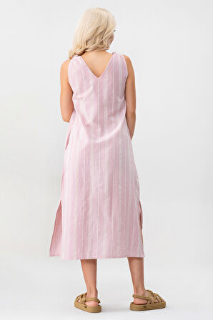 Bold & Young Kadın Çizgili Kolsuz Cepli Elbise 