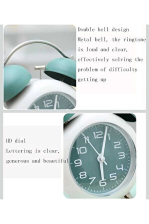 Başucu Çalar Saatler, Çift Zil Analog Masa Saati, Pille Çalışan Yüksek Alarmlı Süper Sessiz Saat