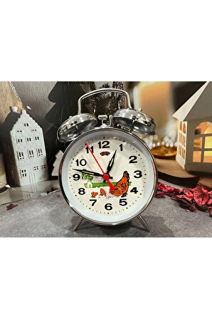 Yem Yiyen Tavuk Tasarım Kurmalı Retro Çalar Saat Büyük Boy Dekor Masa Saati