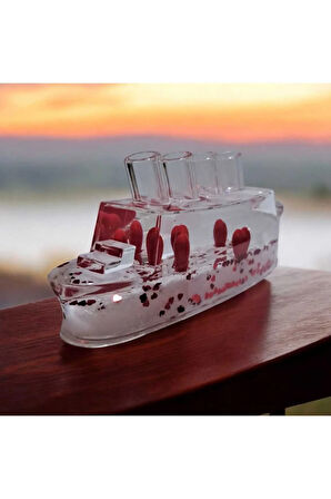 Kristal Gemi Modelli Batmayan Kırmızı Kalpler Dekoratif Kalemlikli Plastik Süs