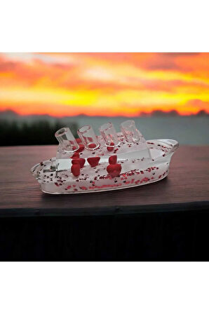 Kristal Gemi Modelli Batmayan Kırmızı Kalpler Dekoratif Kalemlikli Plastik Süs