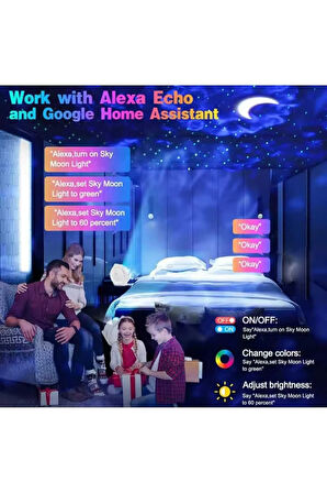 Çocuk Hareketli Projektör Yıldız Gökyüzü Işıkları Ay Galaxy Bluetooth Gece-Led Masa Lambası