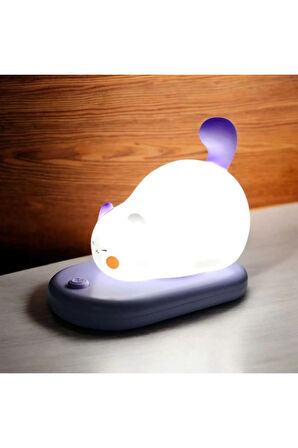 Dokunmatik Sevimli Pati Kedi Modelli USB Şarjlı LED Karikatür Silikon Gece-Masa Lambası