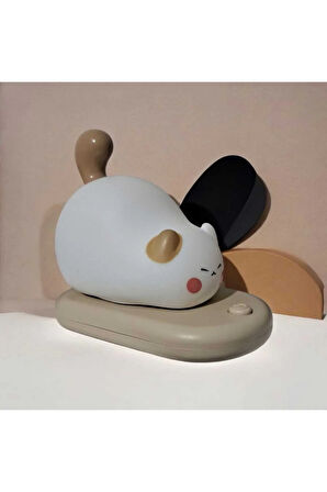 Dokunmatik Sevimli Pati Kedi Modelli Usb Şarjlı Led Karikatür Silikon Gece-masa Lambası Kahverengi