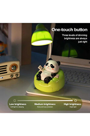Panda Başucu - Masa Lambaları, Şarj Edilebilir Kanepe Çekmeceli, 3 Işık Modu(Yeşil ve Bej Renkler)