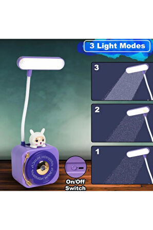 Mini Masa Lambası Dj Karakterli Sevimli Kalemtraşlı & Kalemlikli Şarjlı