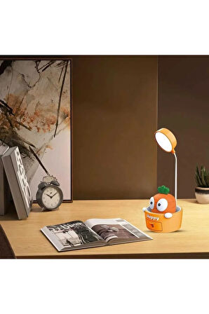 Karikatür Havuç-Ananas Figürlü Oynar Başlıklı 3 Kademeli Led Şarjlı Masa Lambası Kalem Tıraşlı