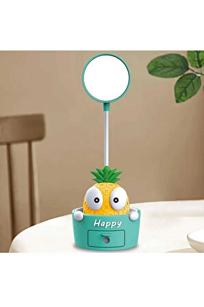 Karikatür Havuç-Ananas Figürlü Oynar Başlıklı 3 Kademeli Led Şarjlı Masa Lambası Kalem Tıraşlı