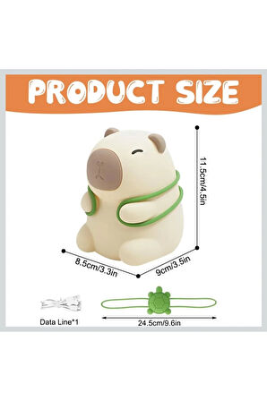 Capibara Lamba, Kısılabilir ve Zamanlama ile Dokunmatik, USB Şarjlı Silikon Gece Lambası