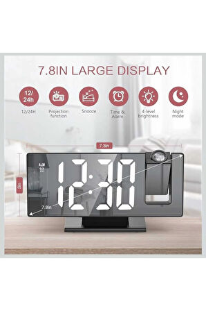 Dijital Çalar Masa Saati, Projektör Ekranlı Erteleme Fonksiyonu Yüksek Ses Ayarlanabilir Parlaklık