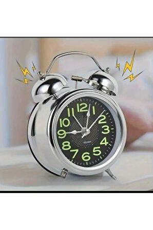 Metal Süper Yüksek Sesli Alarm Saati, Işıklı, Fosforlu, Gece Görünen Kadranlar, Sessiz Saniyeli