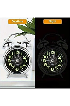 Metal Süper Yüksek Sesli Alarm Saati, Işıklı, Fosforlu, Gece Görünen Kadranlar, Sessiz Saniyeli