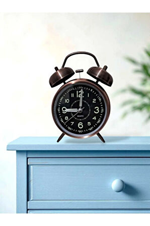 Sessiz Çalışan Retro Tarz Masa Üstü Çalar Saat Işıklı(Bakır&Kahverenk)