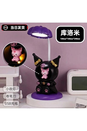 Sevimli Karakterler Kalem Tıraşlı Led Işıklı Gece Ve Masa Lambası(Pembe-Siyah-Mor)