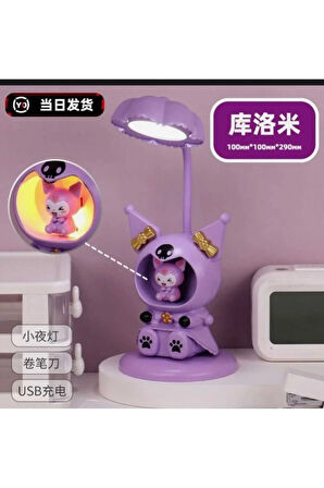 Sevimli Karakterler Kalem Tıraşlı Led Işıklı Gece Ve Masa Lambası(Pembe-Siyah-Mor)