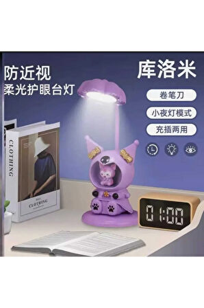 Sevimli Karakterler Kalem Tıraşlı Led Işıklı Gece Ve Masa Lambası(Pembe-Siyah-Mor)