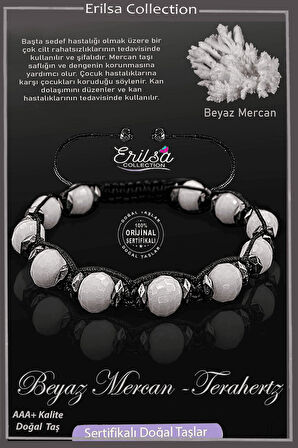 Sertifikalı Terahertz - Fasetli Beyaz Mercan Taşı Bileklik - Ayarlamalı