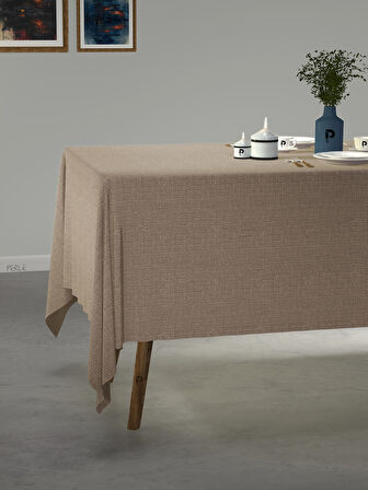 PERLE Bej Keten Dokulu Masa Örtüsü 