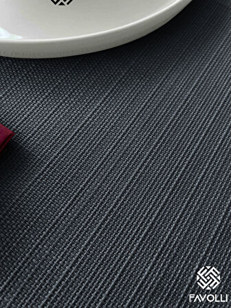 FAVOLLİ Keten Dokulu Koyu Gri Masa Örtüsü Dertsiz