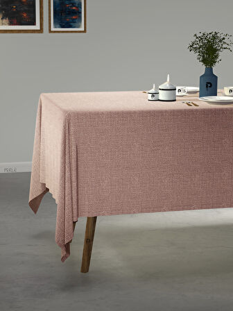PERLE Açık Pembe Keten Dokulu Masa Örtüsü