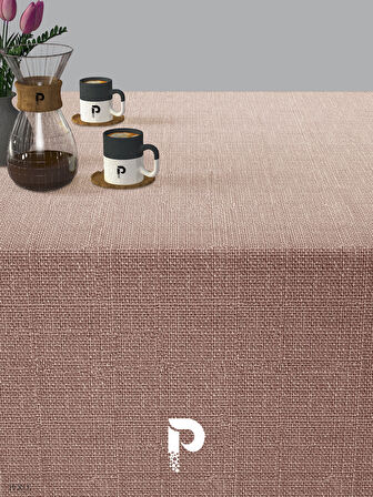 PERLE Açık Pembe Keten Dokulu Masa Örtüsü