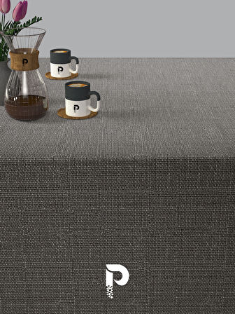 PERLE Gri Renk Keten Dokulu Masa Örtüsü