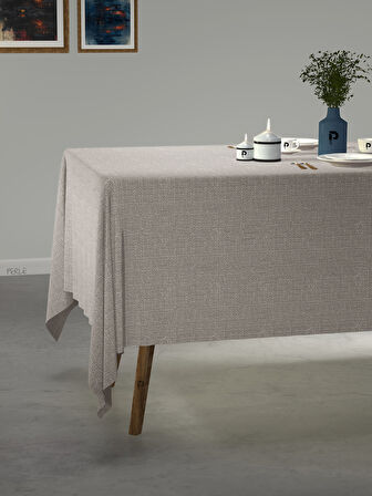 PERLE Açık Gri Keten Dokulu Masa Örtüsü