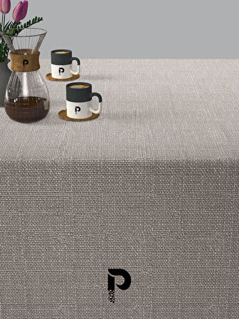 PERLE Açık Gri Keten Dokulu Masa Örtüsü