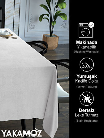 Yakamoz Beyaz Renk Kadife Dokulu Masa Örtüsü  Dertsiz Velvet Touch Serisi 