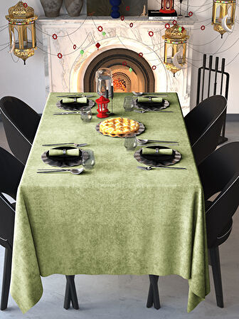 Demor Home Kadife Dokulu Çağla Yeşili Dertsiz Masa Örtüsü