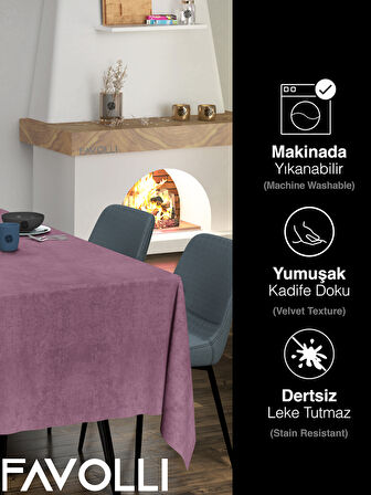 FAVOLLİ Kadife Dokulu Lavanta Pembesi Masa Örtüsü