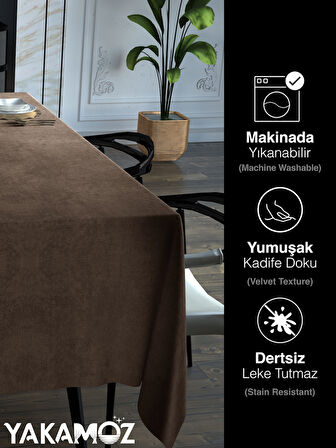 Yakamoz Kaju Rengi Kadife Dokulu Masa Örtüsü  Dertsiz Velvet Touch Serisi 