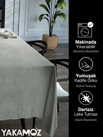 Yakamoz Ekru Renk Kadife Dokulu Masa Örtüsü  Dertsiz Velvet Touch Serisi 