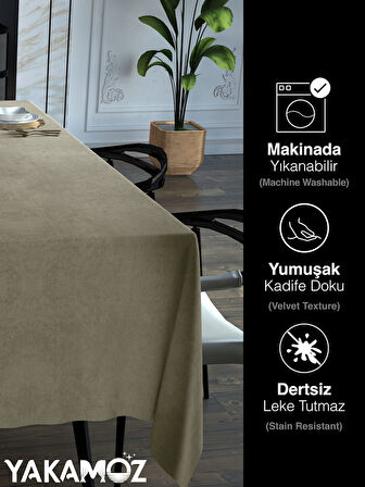 Yakamoz Kum Beji Kadife Dokulu Masa Örtüsü  Dertsiz Velvet Touch Serisi 