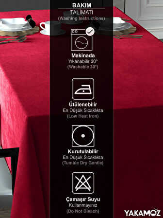 Yakamoz Kırmızı Renk Kadife Dokulu Masa Örtüsü  Dertsiz Velvet Touch Serisi 